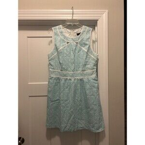 Kaari Blue Women’s Size 16 Blue Polka Dot Linen Sheath Dress Sleeveless Lined